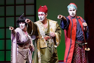 The Mikado, 2010, Durham Savoyards Ltd.
Pitti-Sing (Erin Moorman)
Pooh-Bah (Jim Burnette)
Ko-Ko (Stuart Albert) Pitti-Sing, Pooh-Bah, Ko-Ko